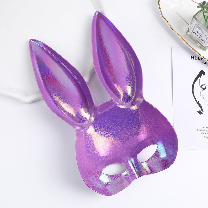 Black Carnival Colorful Glossy Rabbit Mask Lace Half Face Mask ...