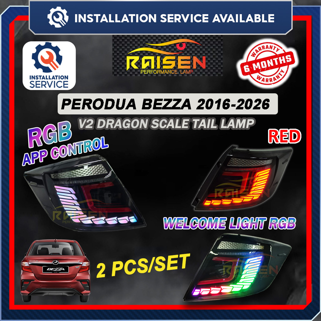 Perodua Bezza 2016 - 2026 V2 RED / RGB Dragon Scale Dynamic Tail Lamp ...