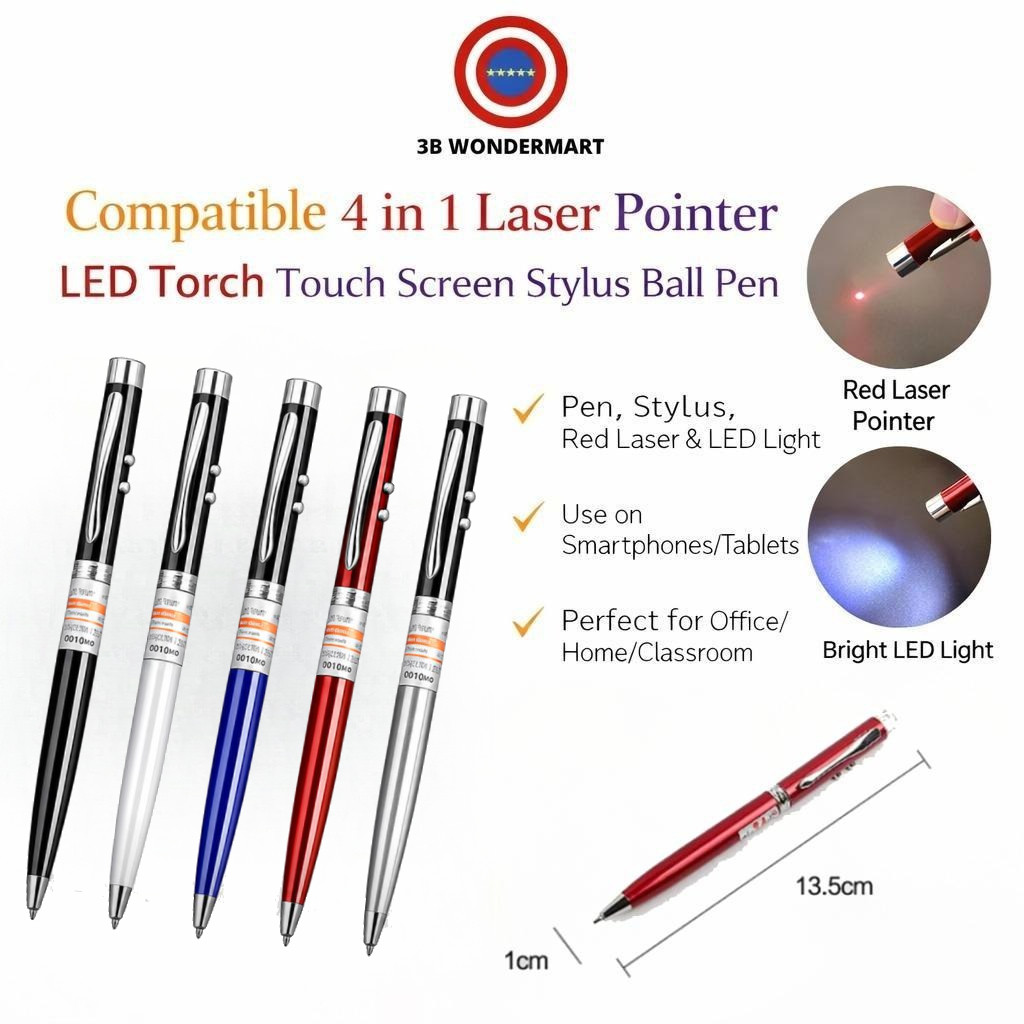 Compatible 4 in 1 Laser Pointer LED Torch Touch Screen Stylus Ball Pen ...