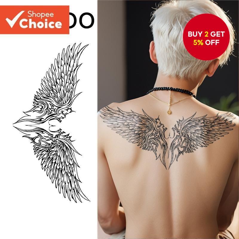 Temporary Tattoo - Waterproof Dual Wings Design Sticker, Back Body Art ...