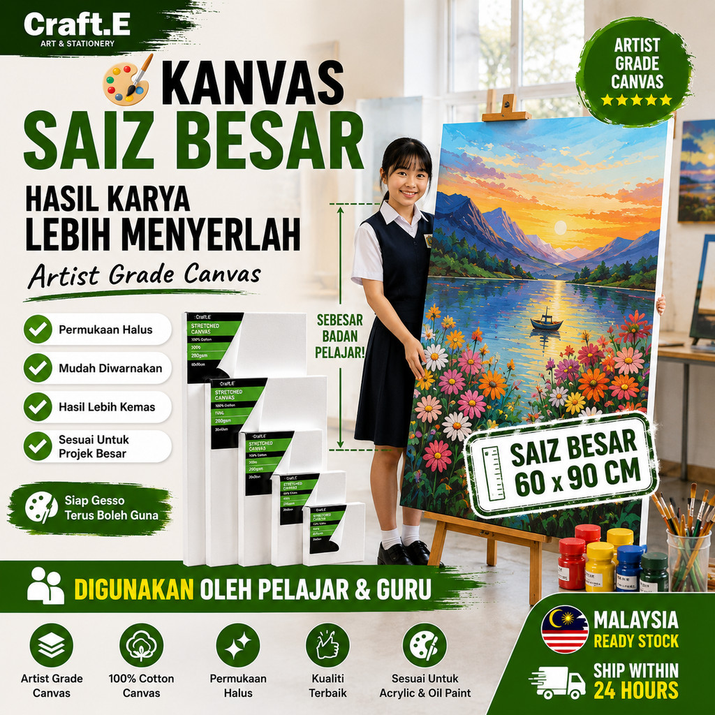 Craft.E Big Size Stretched Canvas 15mm 280gsm Artist Grade Gesso Primed ...