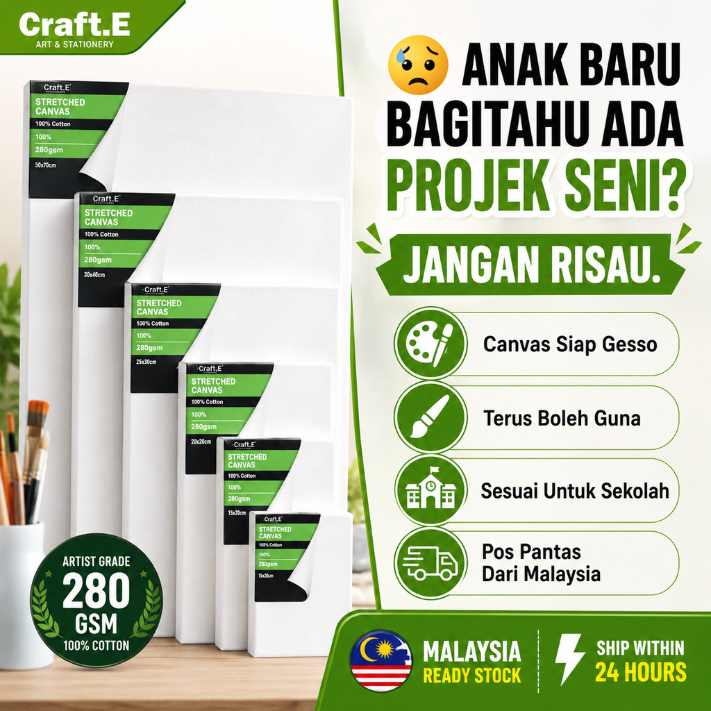 Craft.E Stretched Canvas 15mm 280gsm Artist Grade Gesso Primed Ready ...