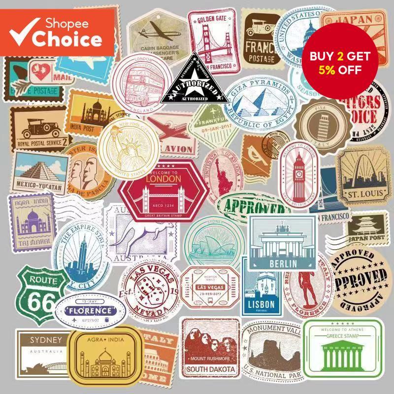 50pcs Retro Travel Sticker Waterproof Vinyl Sticker for Water Bottle ...