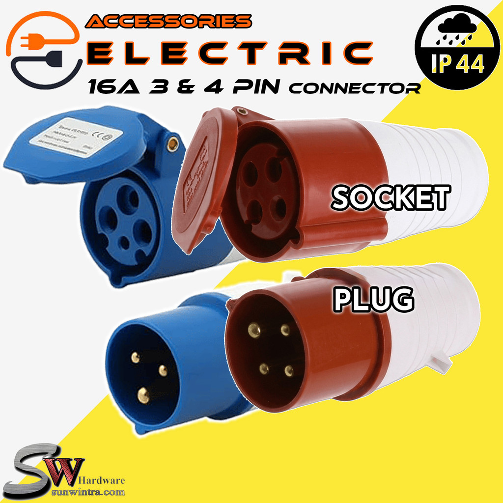 Weatherproof (IP44) 16A 3 PIN PLUG & SOCKET / 16A 4 PIN PLUG & SOCKET ...