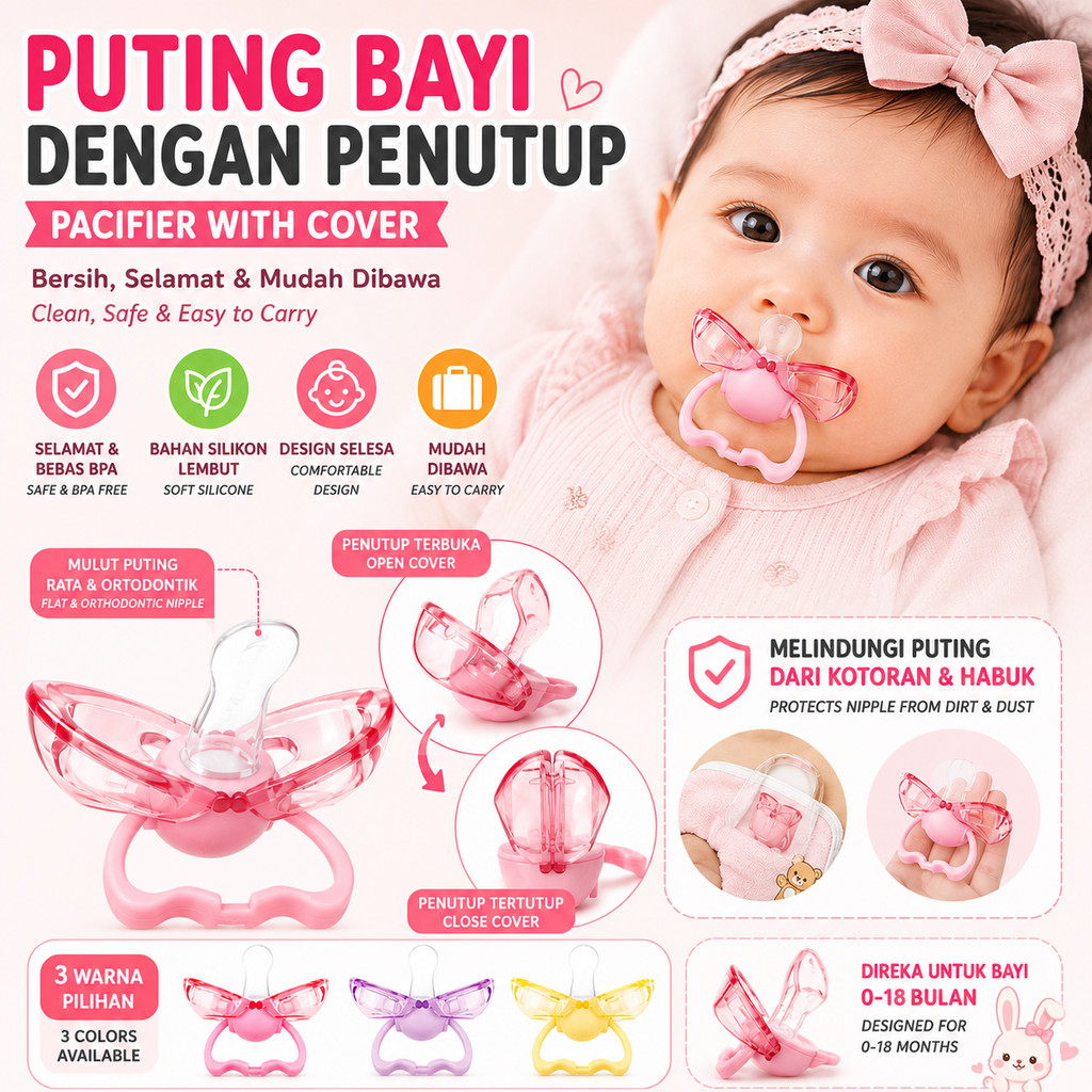 Baby Pacifiers with Cover Round Thumb Head Puting Bayi Boleh Tutup Bayi ...