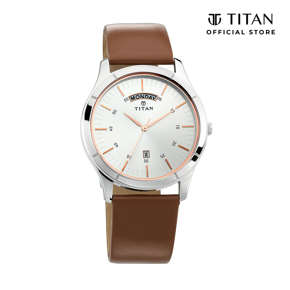 Titan On Trend 1767SL01 White Dial Leather Strap Quartz Men's Watch ...