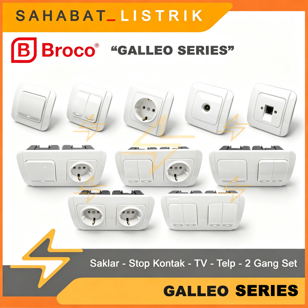 Broco GALLEO Series Switch - Single - Socket - TV - Telp - 2 Gang Set ...