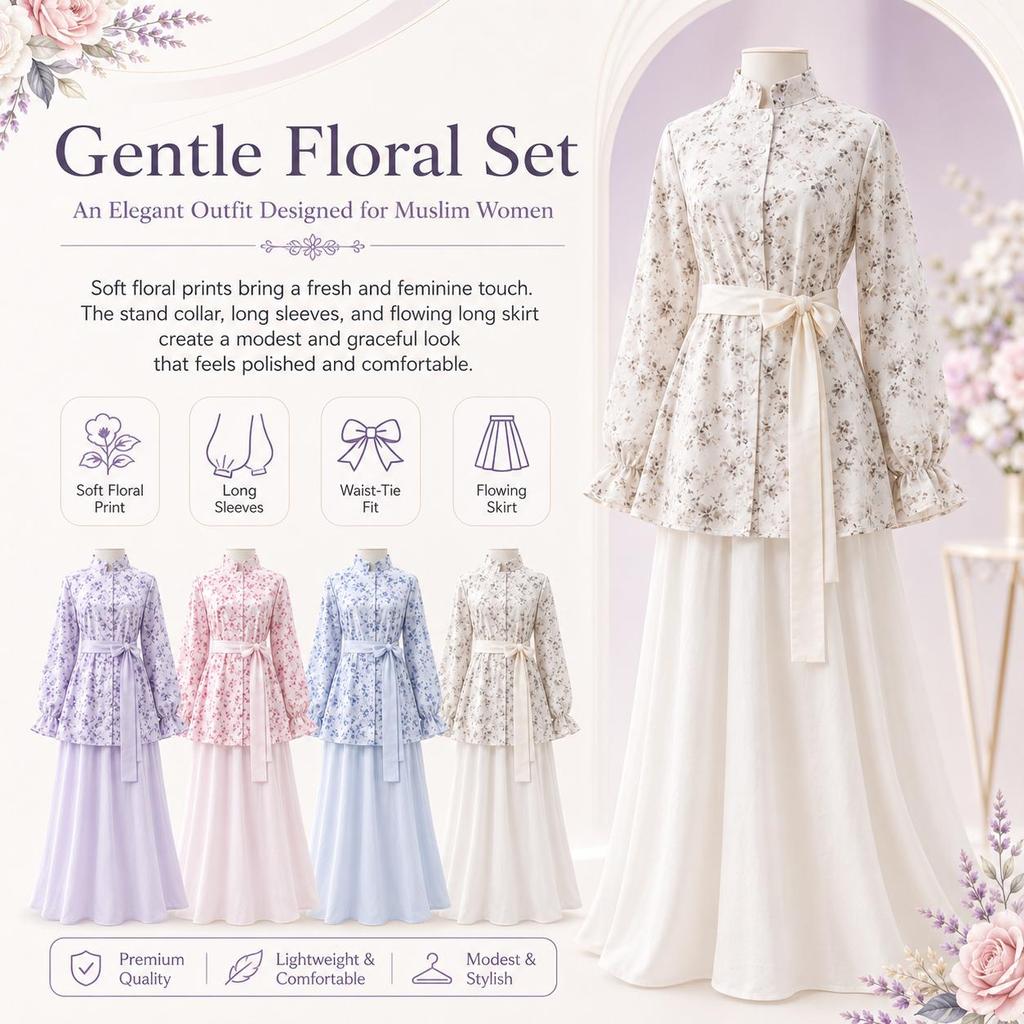 Women's Modest Floral Maxi Dress Long Sleeve