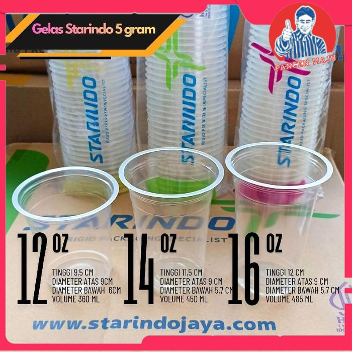 1 slop 50pcs Starindo Flat Plastic Cups 12 Oz 14 Oz & 16 Oz 5 Gram ...