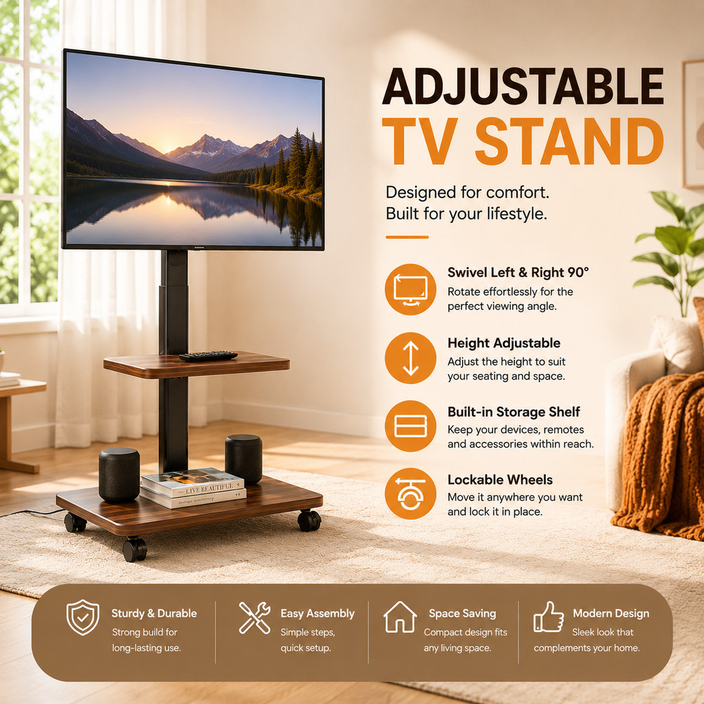 2 Layers Wood TV Stand For26-75 Inch Bracket Mounted Trolley TV Stand ...