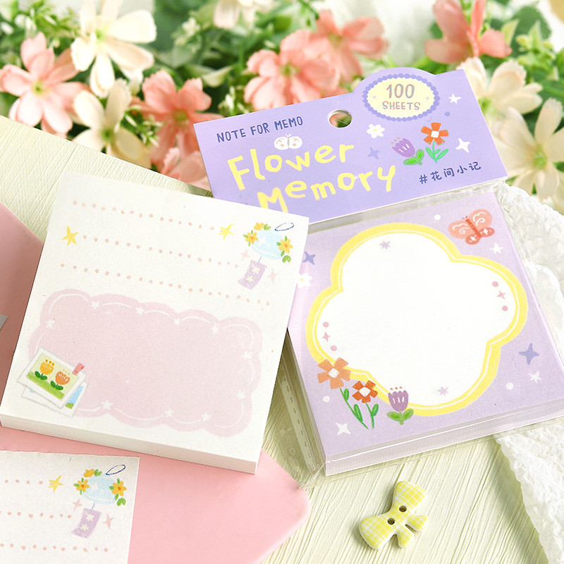 Cdaily|100pcs/Notebook Gentle Flower Pattern Note Simple Daily Student ...