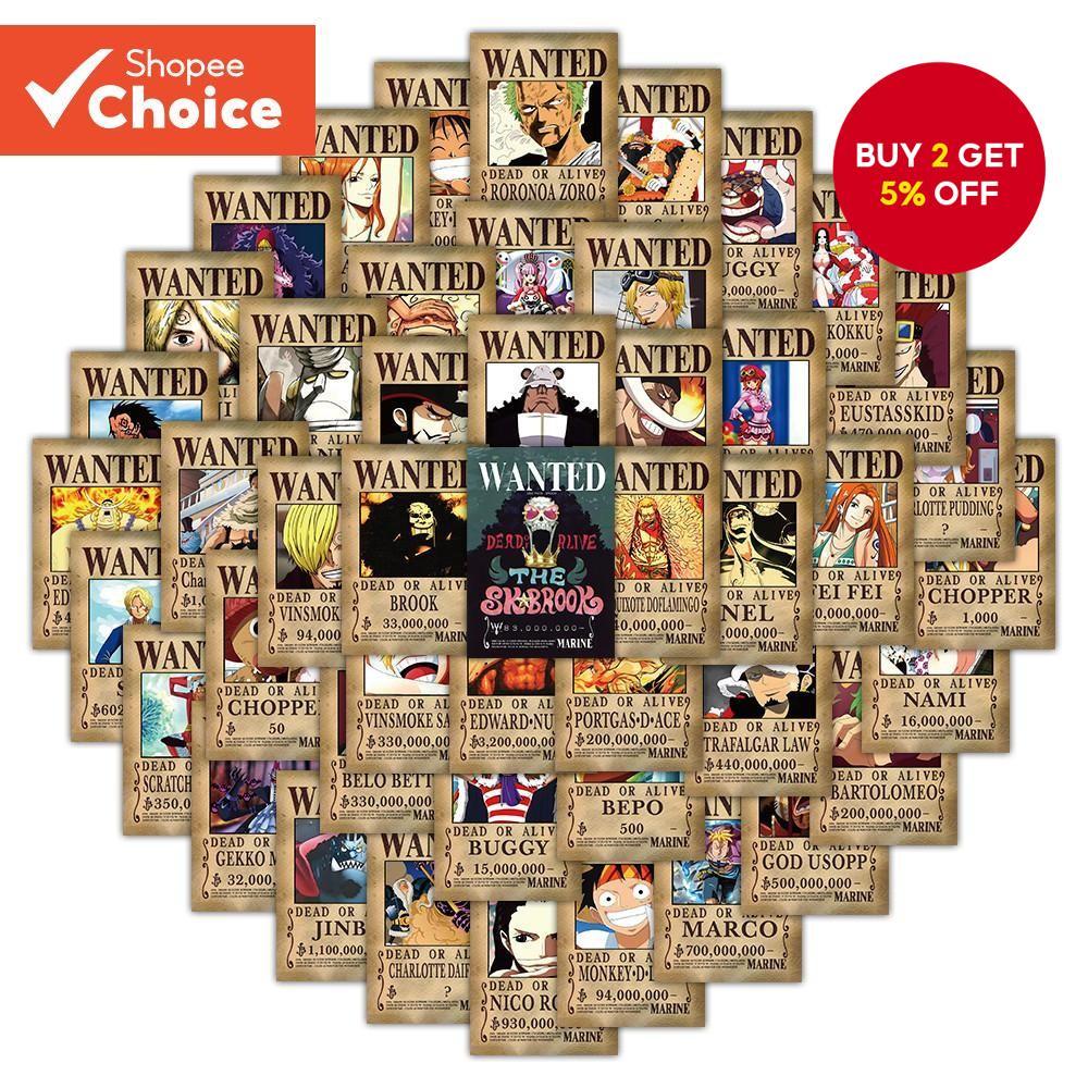 One Piece Stickers 100/50PCS Wanted Poster Vinyl Decals For Phone ...