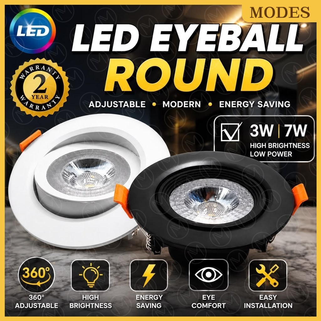 [ 2 YEARS WARRANTY ] LED EYEBALL 3W/7W BLACK/WHITE LED RECESSED ...