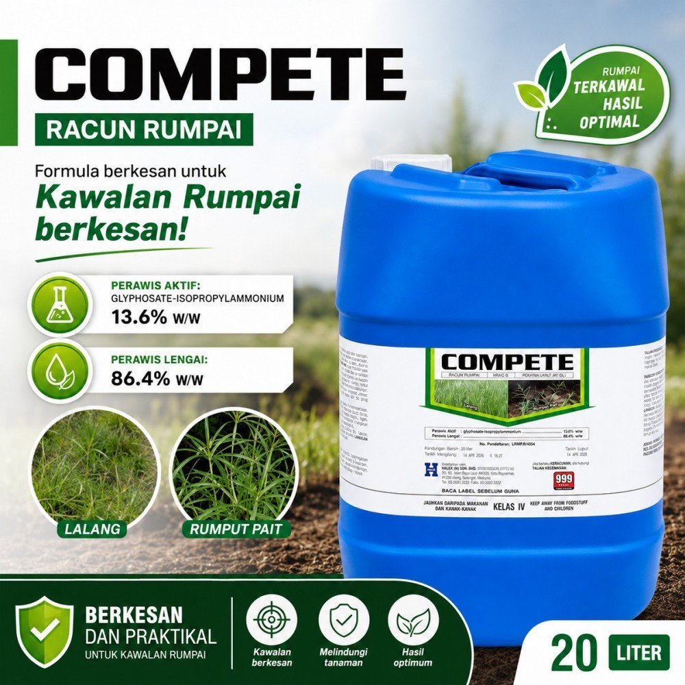 20L Compete Racun Rumput Racun Rumpai Racun Serap Glyphosate 13.6 ...