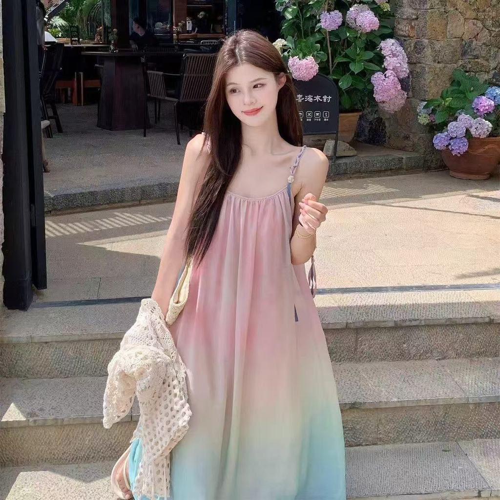 Korean Gradient Spaghetti Strap Dress - Lightweight & Breathable ...