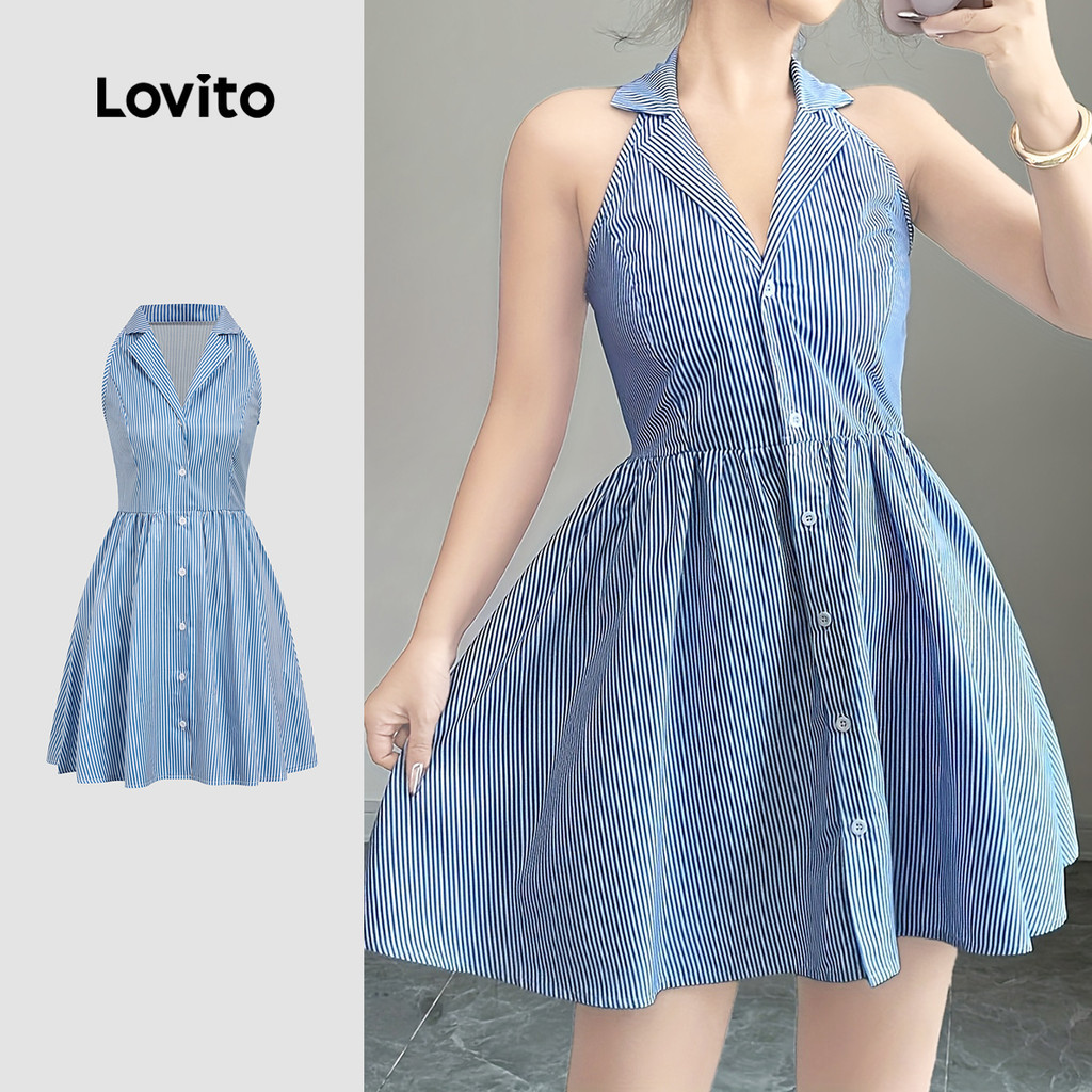 Lovito Casual Dress Cold Shoulder Commute Button Front Spring/summer ...