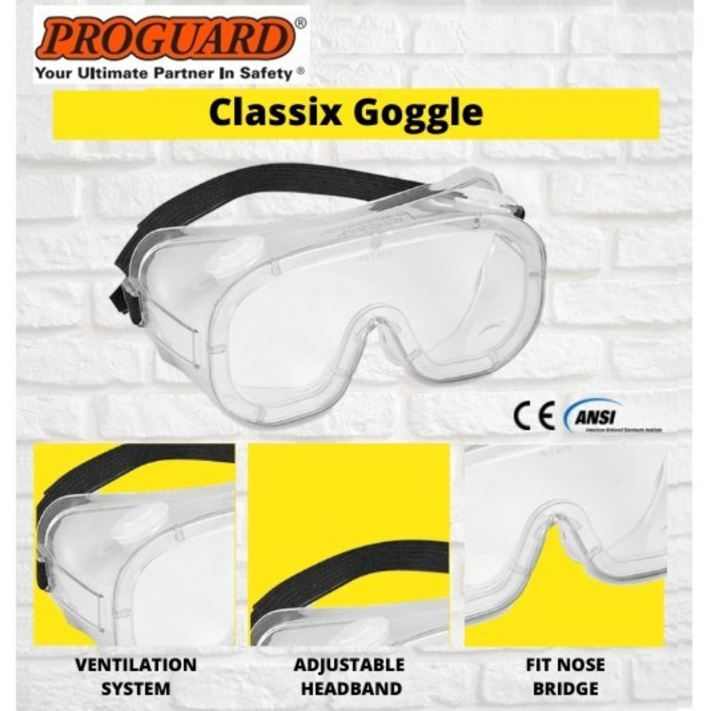 PROGUARD Classix Chemical Safety Goggles Clear PVC Anti Fog Protective ...