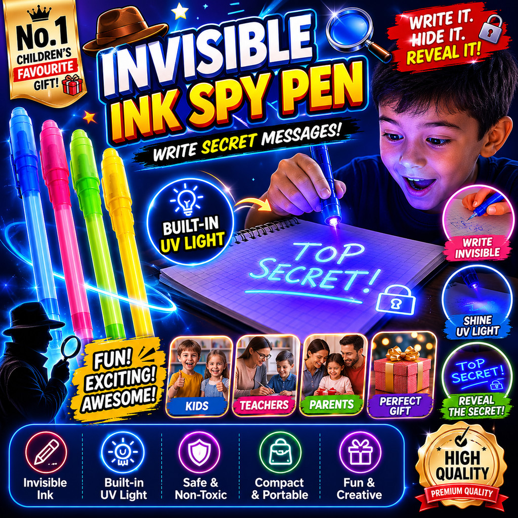 VC Art Invisible Ink Spy Pen Pack of 10 with UV Light Blacklight Pens ...