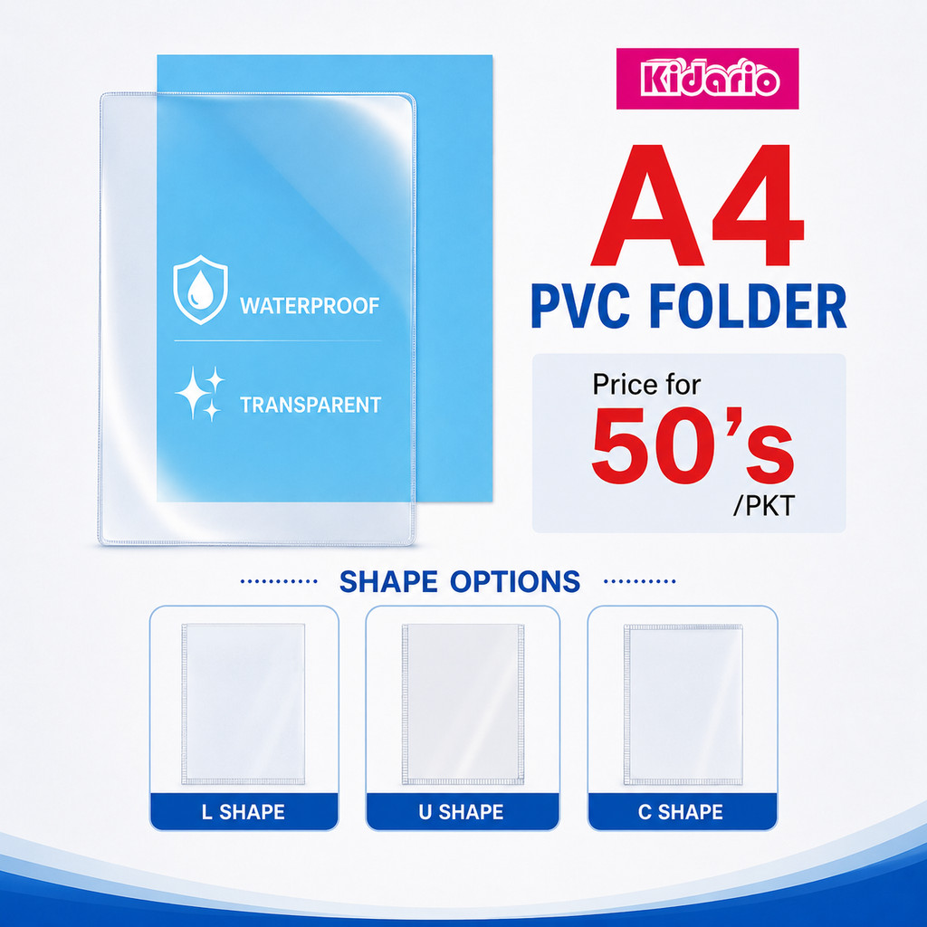 [ 50'S/PKT ] A4 KIDARIO PVC L/U/C SHAPE FOLDER | A4 L SHAPE FILE | A4 U ...