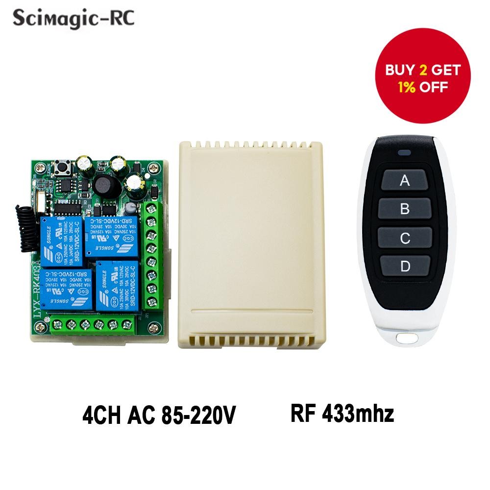 Wireless RF Switch 4-Channel Relay Receiver Module AC 110V 240V 220V ...