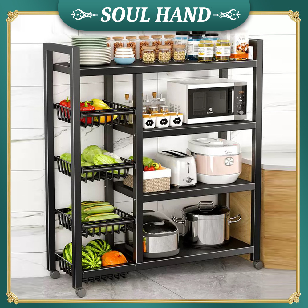 SOUL HAND Movable kitchen storage rack Microwave oven shelf Multi ...