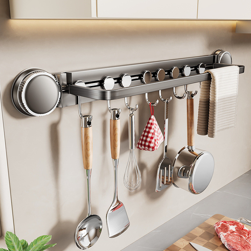 Suction Cup Hook Rack Kitchen Punch-free Foldable Hanging Rod Spatula ...
