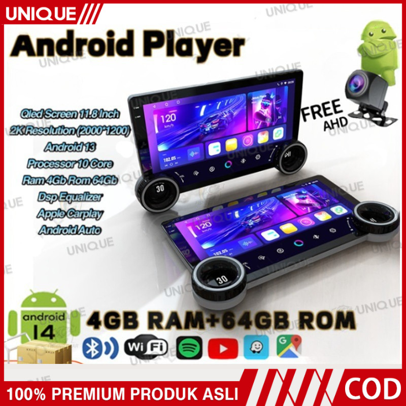 UNIQUE 4G+64G IPS Screen Head Unit Android 7/9/10/11.8 Inch Car Android ...