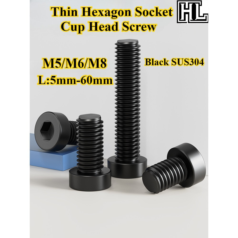 [HL-NLJLS] Black SUS304, Thin Hexagon Socket Cup Head Screw M5/M6/M8 ...
