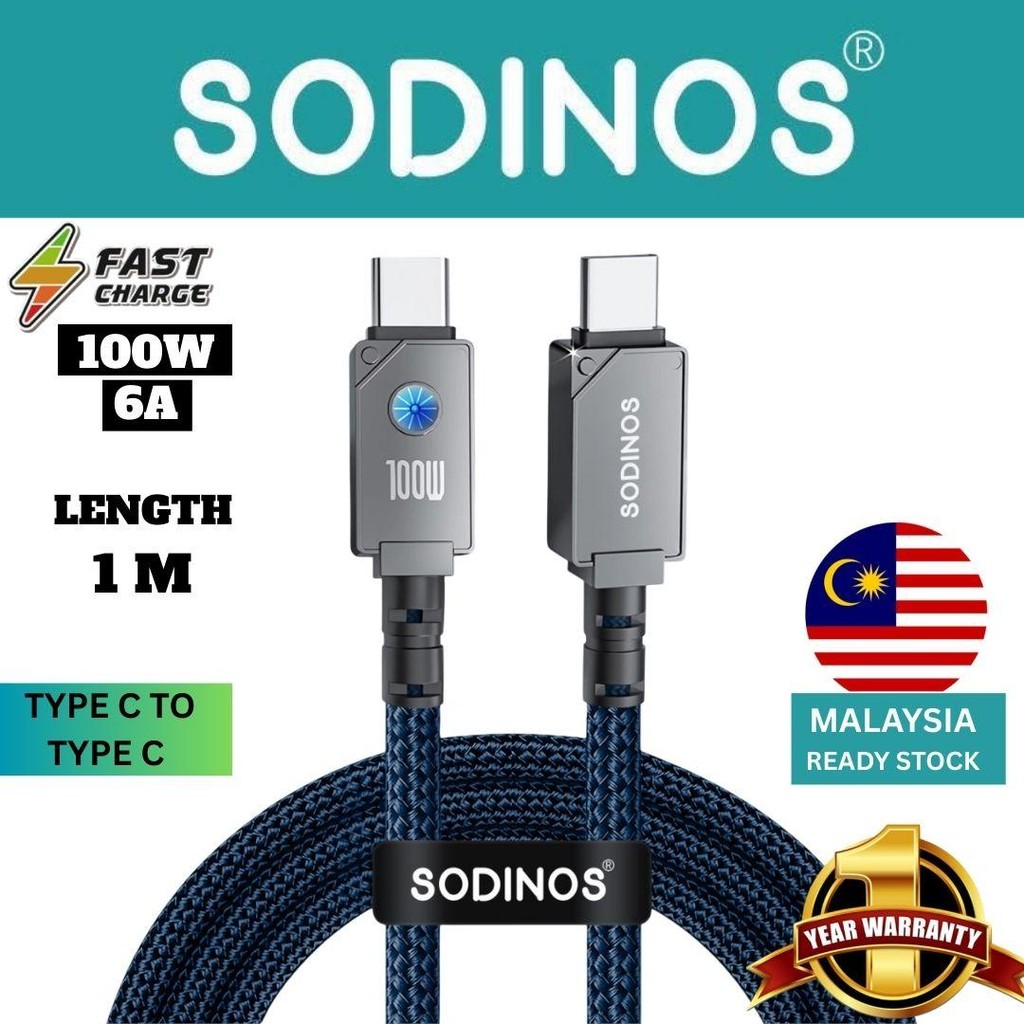 SODINOS 100W TYPE C to TYPE C 6A FAST CHARGING DATA CABLE (1 Meter ...