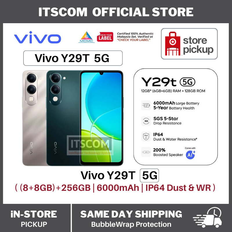 vivo Y29t 5G Smartphone 16(8+8) GB RAM + 256GB ROM 6000mAh Battery IP64 ...