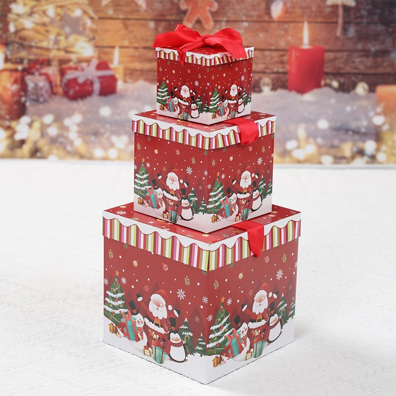 Merry Christmas Red Candy Box Santa Snowflake Gift Box Three Sizes ...