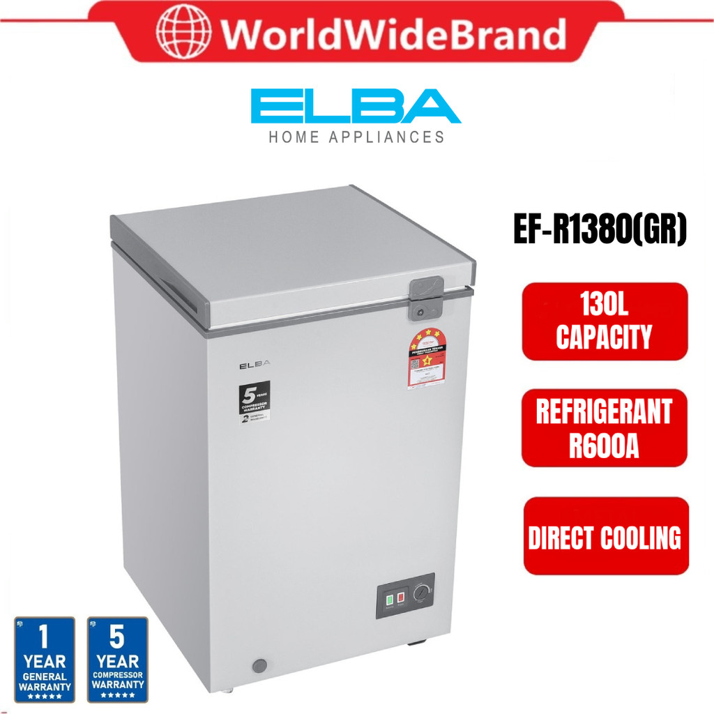 Elba ARTICO EF-R1380(GR) Chest Freezer 130L R600a Mechanical Thermostat ...