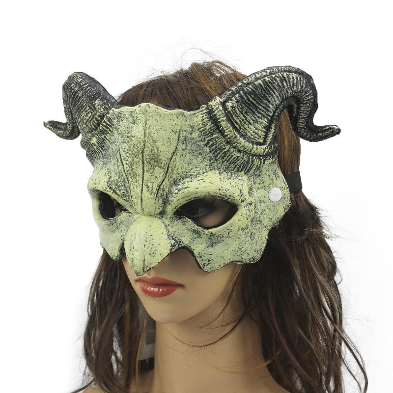 【CBMY】 1 Piece Horns Devil Half Face PU Mask Halloween Demon Mask Party ...