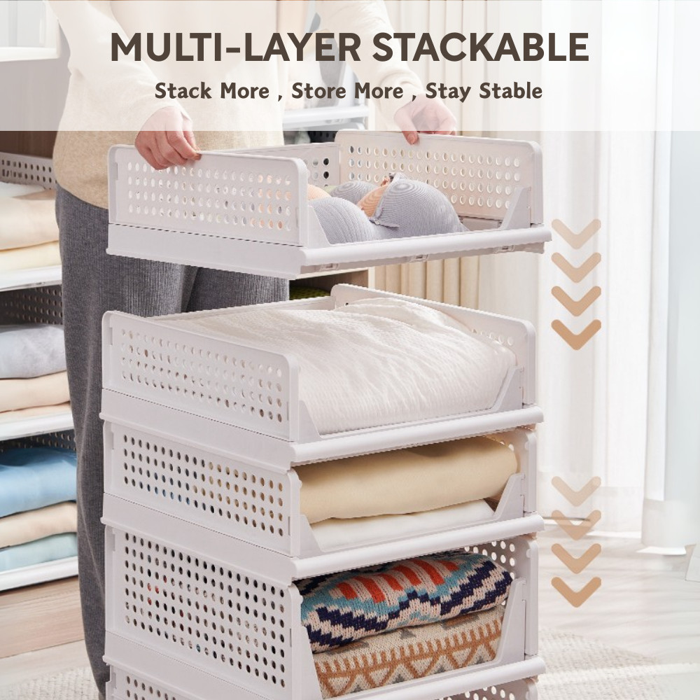 Foldable Plastic Storage Rack Stackable Clothes Wardrobe Organizer ...