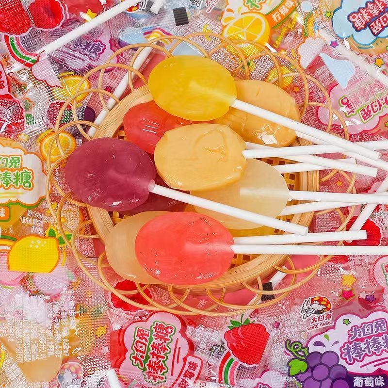 Big White Rabbit Lollipop Paper Stick Milk Flavor Bulk Mixed Fruit ...