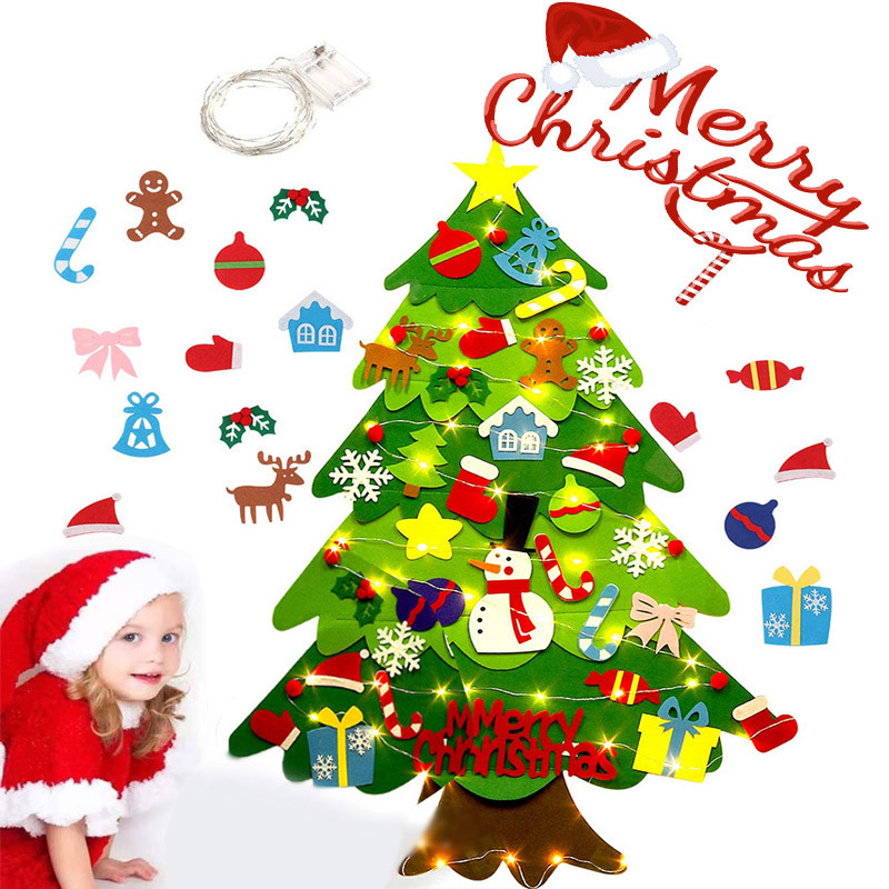 COD DIY Christmas Tree 100*70CM Felt Cloth Wall Hanging 3D Skill ...