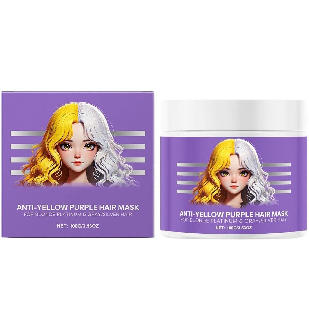 Topeng Rambut Ungu Anti-Kuning, Perapi Pelembap Ungu, Keluarkan Tona ...
