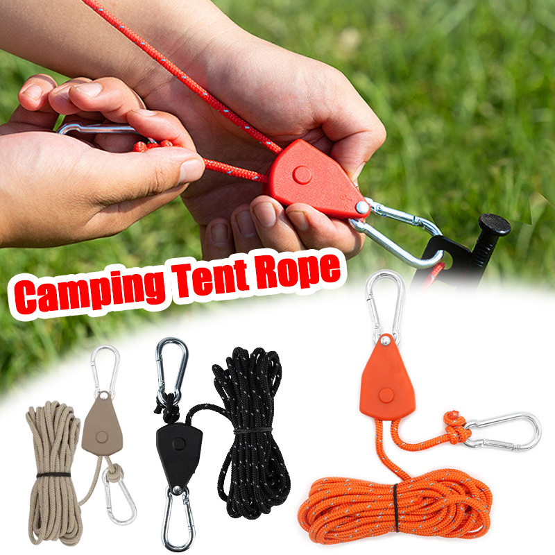 Camping Tent Rope 4m Adjustable Pulley Flysheet Rope Outdoor Reflective ...