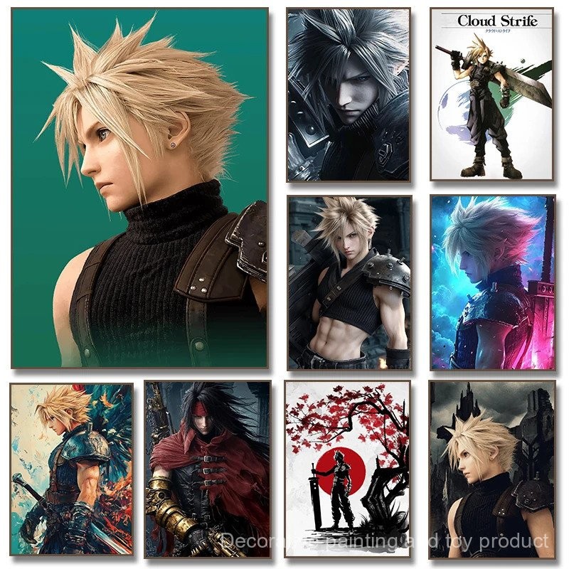F-Final F-Fantasy Cloud Strife Poster Classic Game Retro Room Cafe Home ...