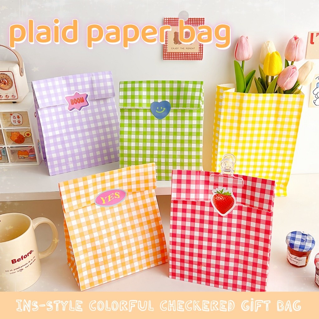 【Beg hadiah】Eco-Friendly Doorgift Bag Plaid Paper Snack Gift Bag ...