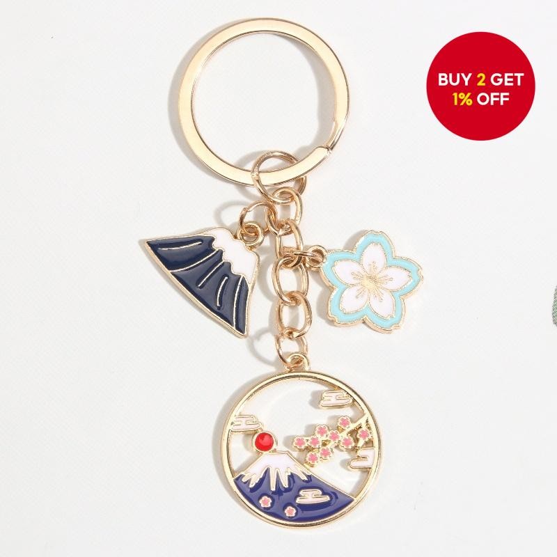New New Cartoon Cherry Blossom Mount Fuji Enamel Keychain Flower Plant ...