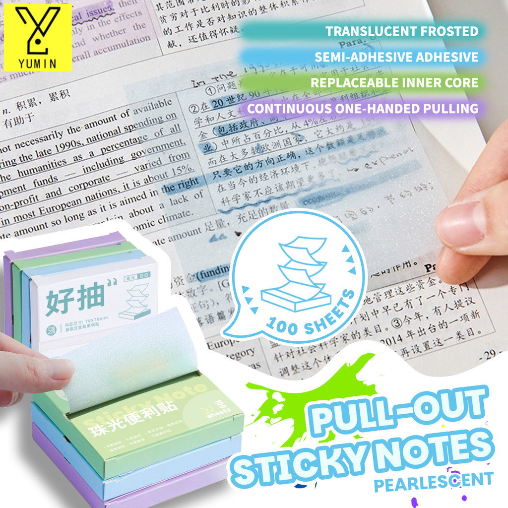 100PCS Transparent Sticky Notes Pull-out Message Paper Dopamine Memo ...