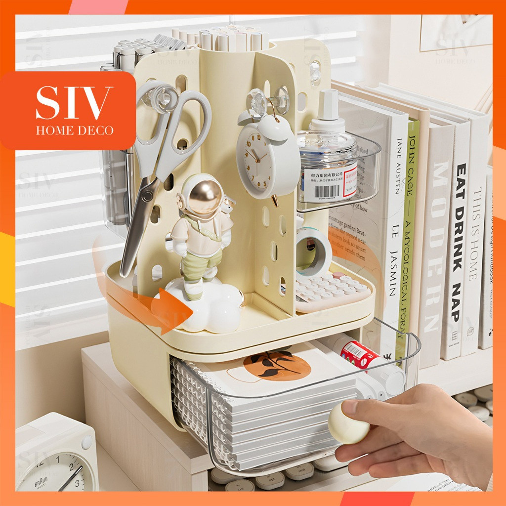 SIV Rotating Desktop Organizer with Drawer, Pegboard Divider & Pen ...