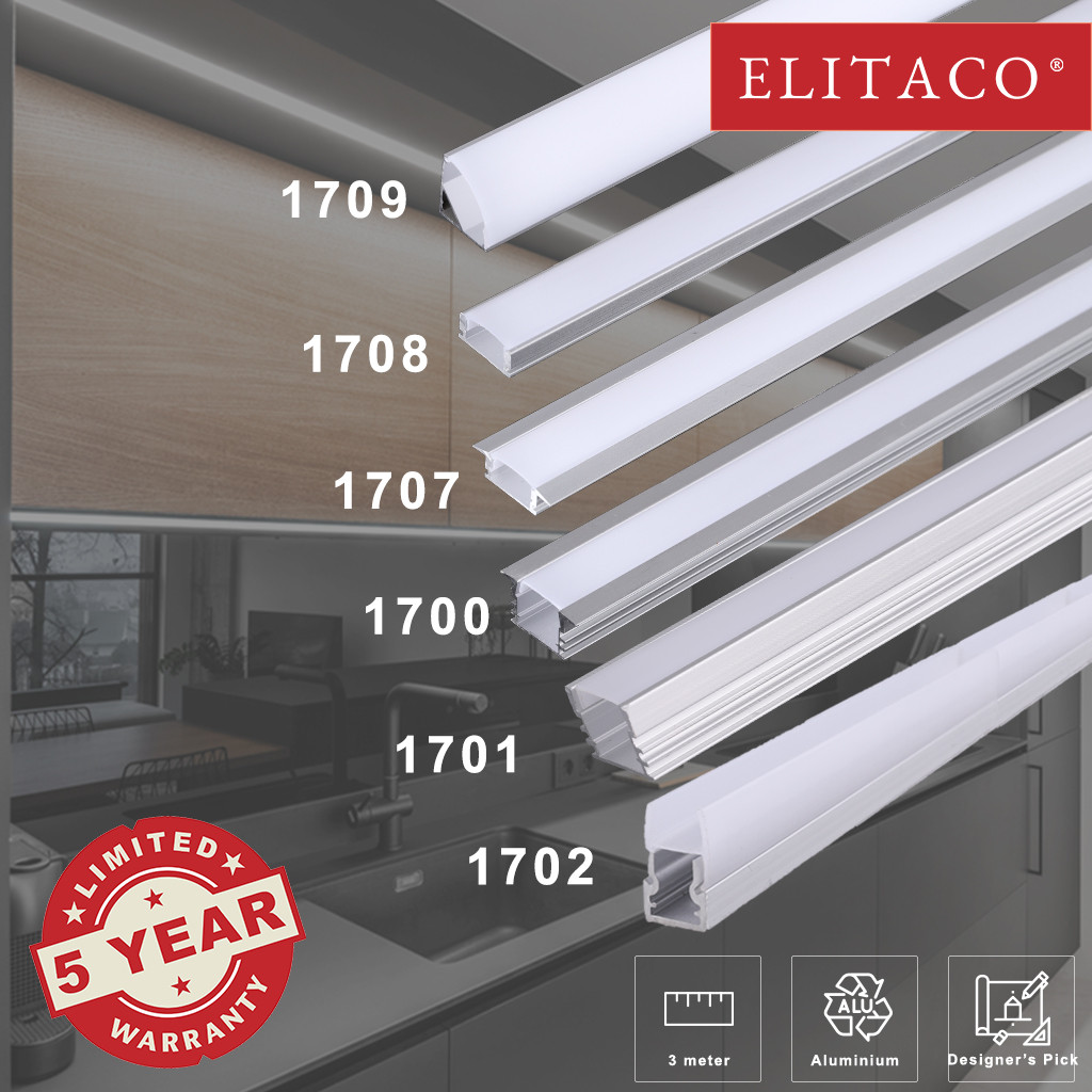 【ELITACO】 LED Casing 300cm Aluminum Black Silver U V Channel Milky ...