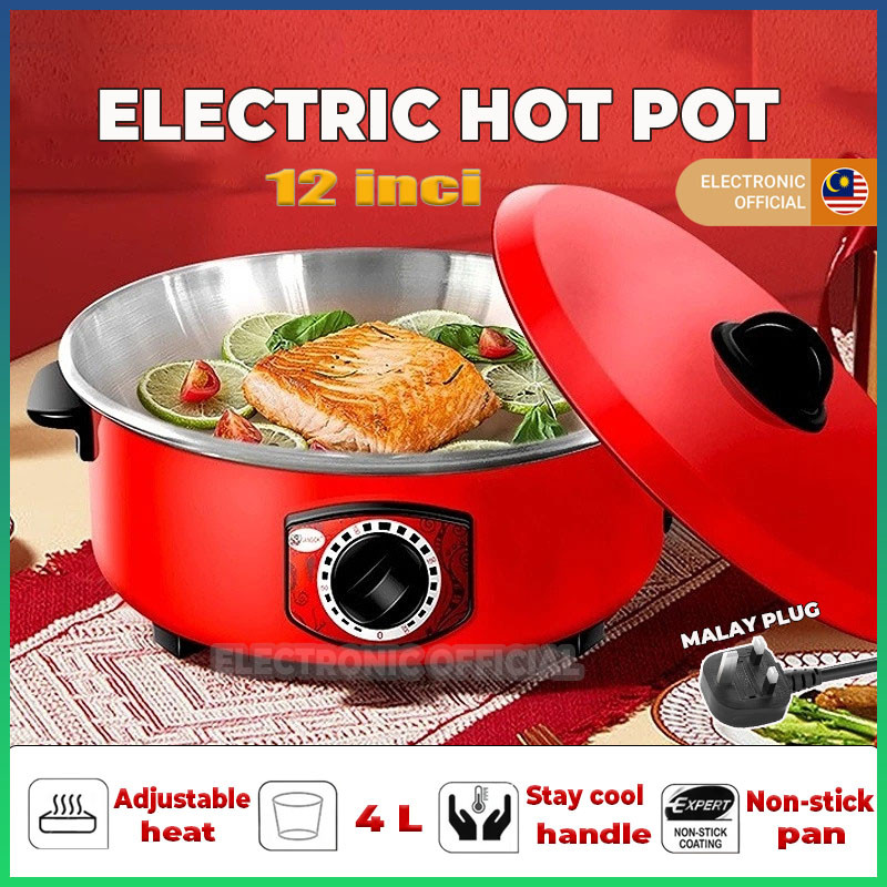 1000W 4L Red Multicooker Electric Pot Adjustable Heat Non-stick Pan ...