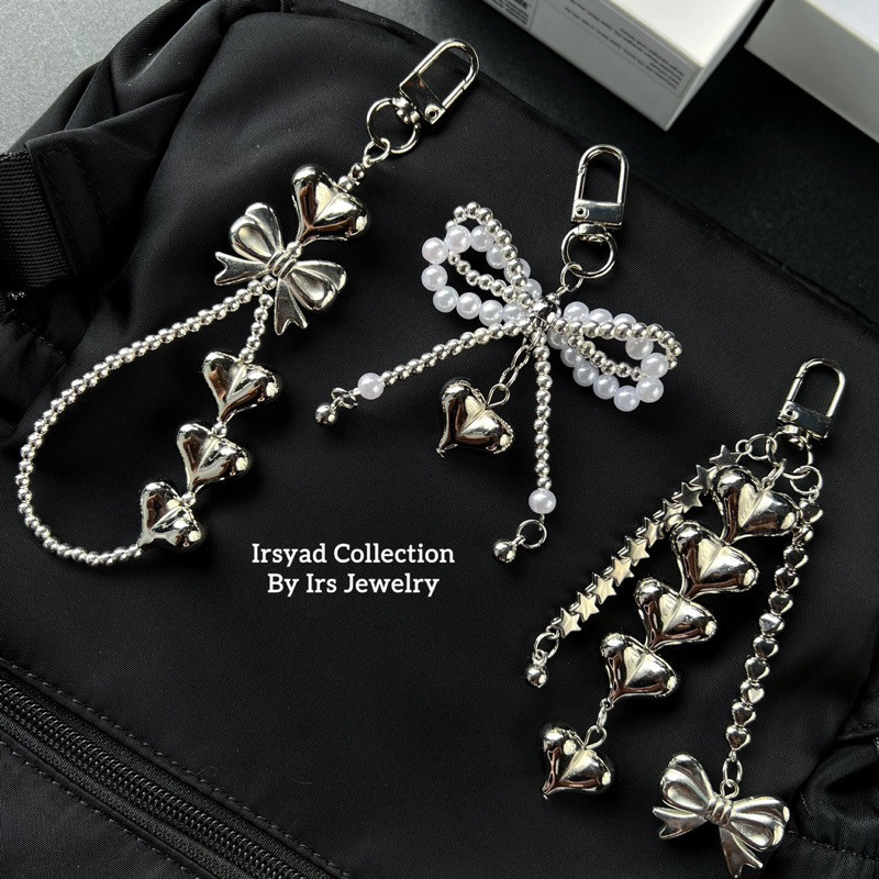 GANTUNGAN Love Ribbon Keychain Y2K | Silver Heart Keychain | Shopee ...