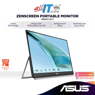 ASUS ZenScreen MB249C 24" FHD Portable Monitor | IPS | 75Hz | 60W USB-C | Anti-glare | Built-in Speaker | Partition Hook