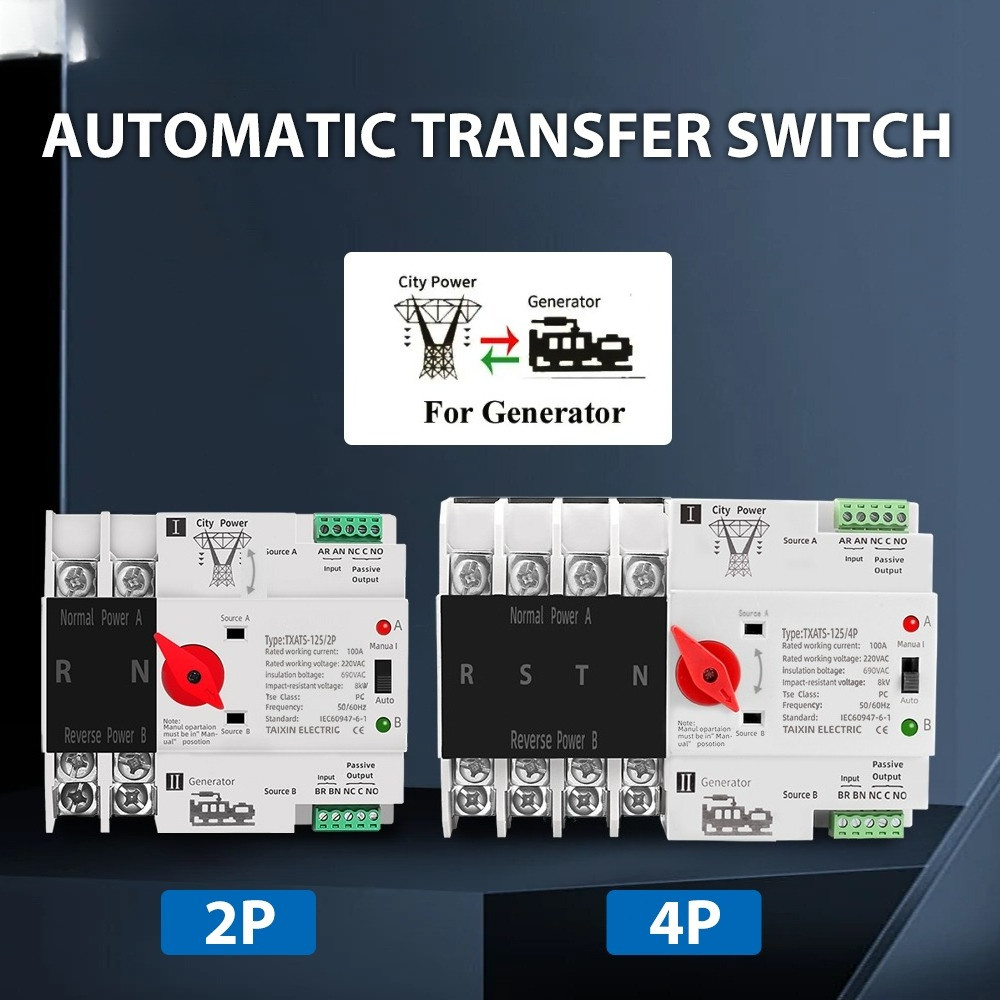 63A 100A 125A ATS Dual Power Automatic Transfer Switch Selector ...