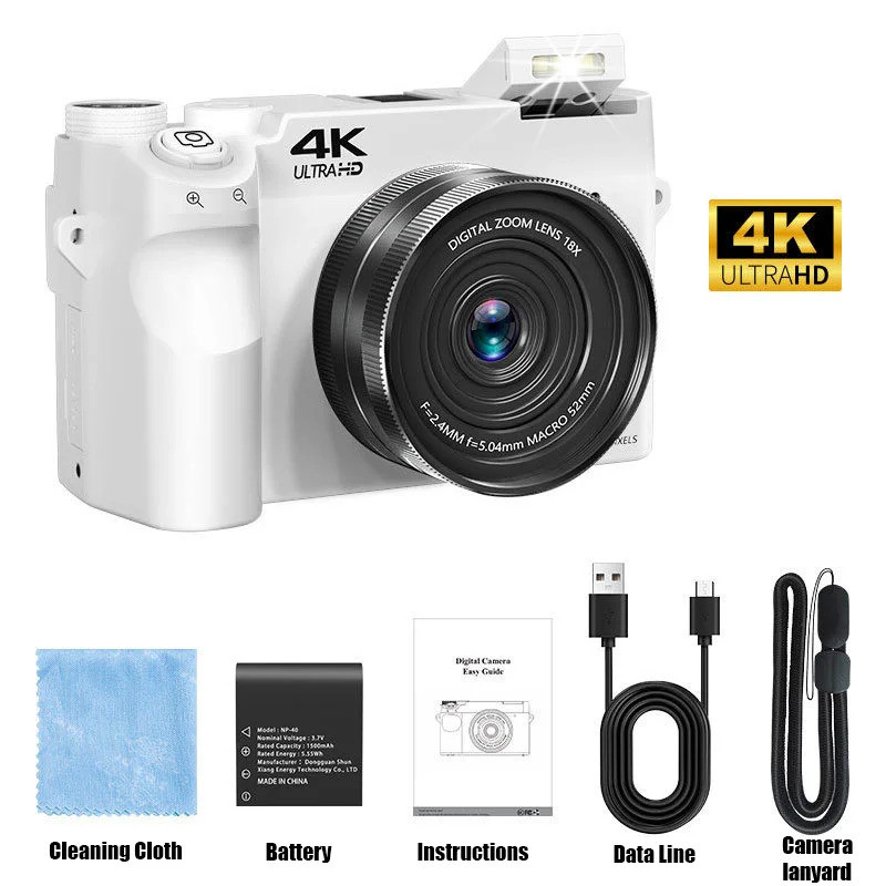 4K HD Digital Camcorder Front and Rear Dual Cameras 75MP 18X Zoom 3.0 ...