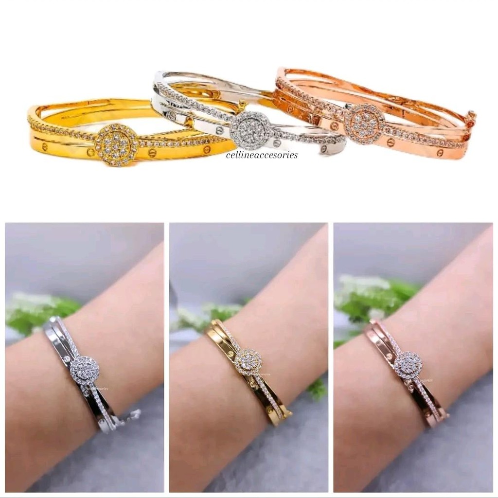 CELLINEACC-WOMEN'S LYLA FASHIONABLE BANGLE BRACELET ROUND CTR MOTIF ...